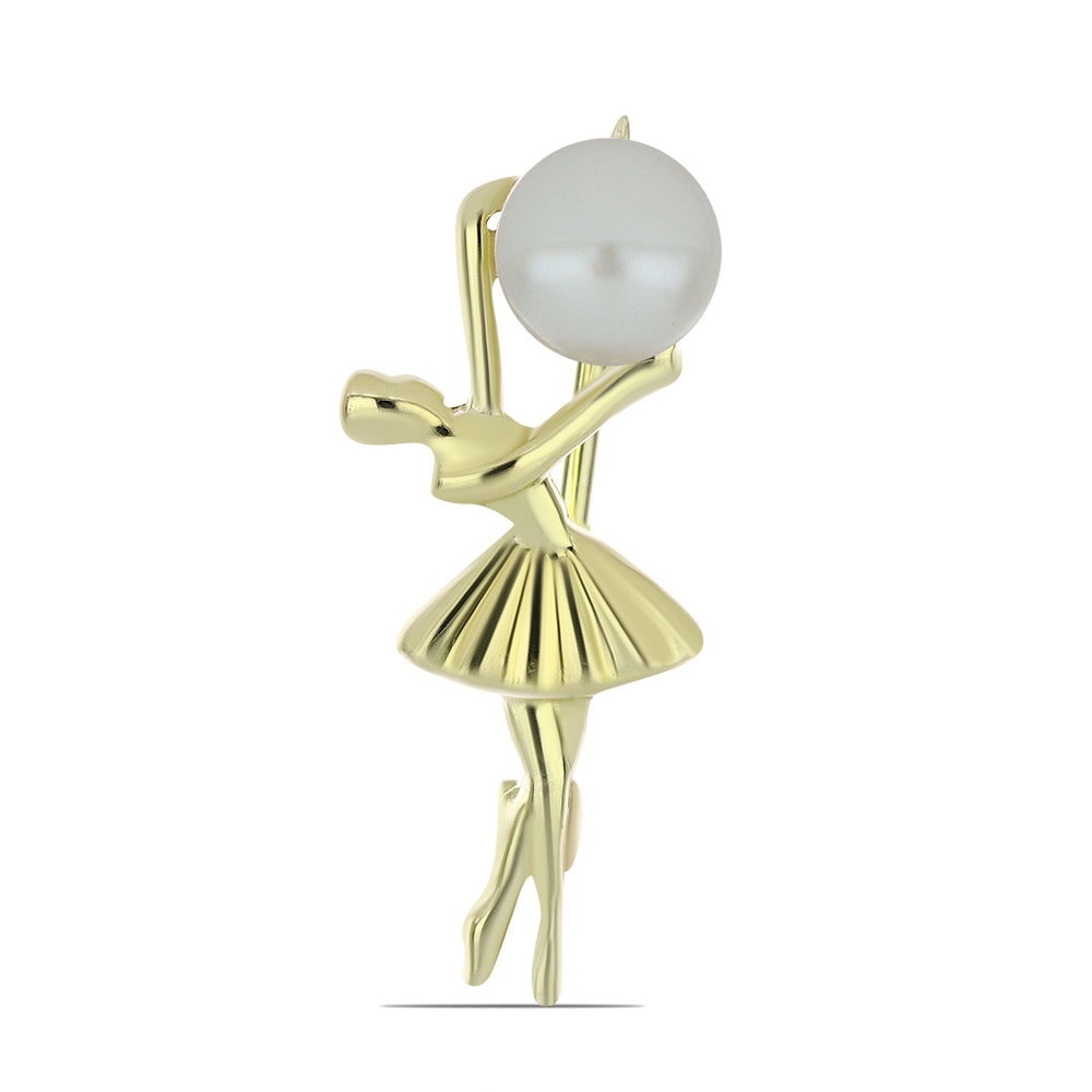 Broşă din Argint 925 Placat cu Aur ( 2.06 grame ) cu Perlă de Apă Dulce Albă 1.08 Carate 1 