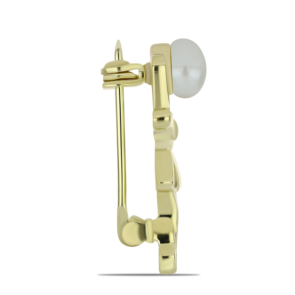 Broşă din Argint 925 Placat cu Aur ( 2.06 grame ) cu Perlă de Apă Dulce Albă 1.08 Carate 2 