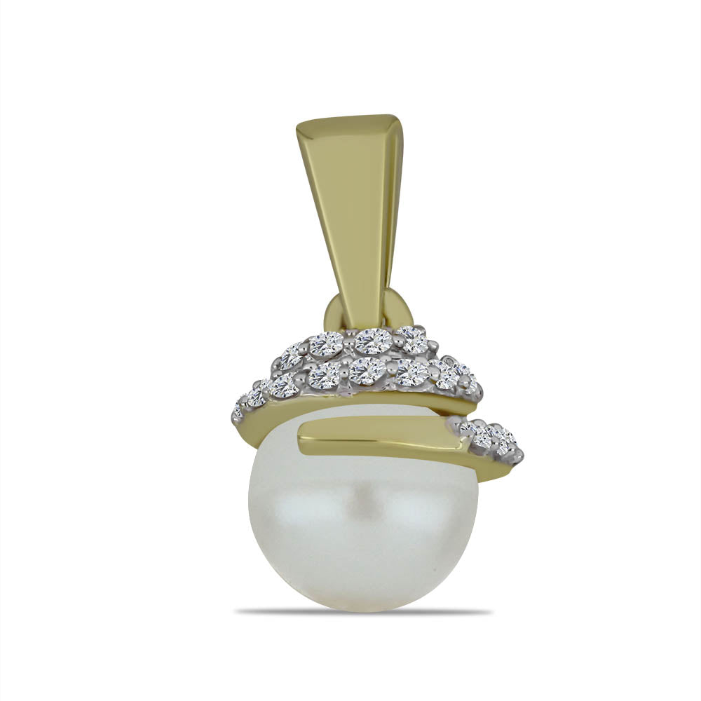 Pandantiv din Argint 925 Placat cu Aur ( 1.19 grame ) cu Perlă de Apă Dulce Albă și Topaz Alb 3.37 Carate