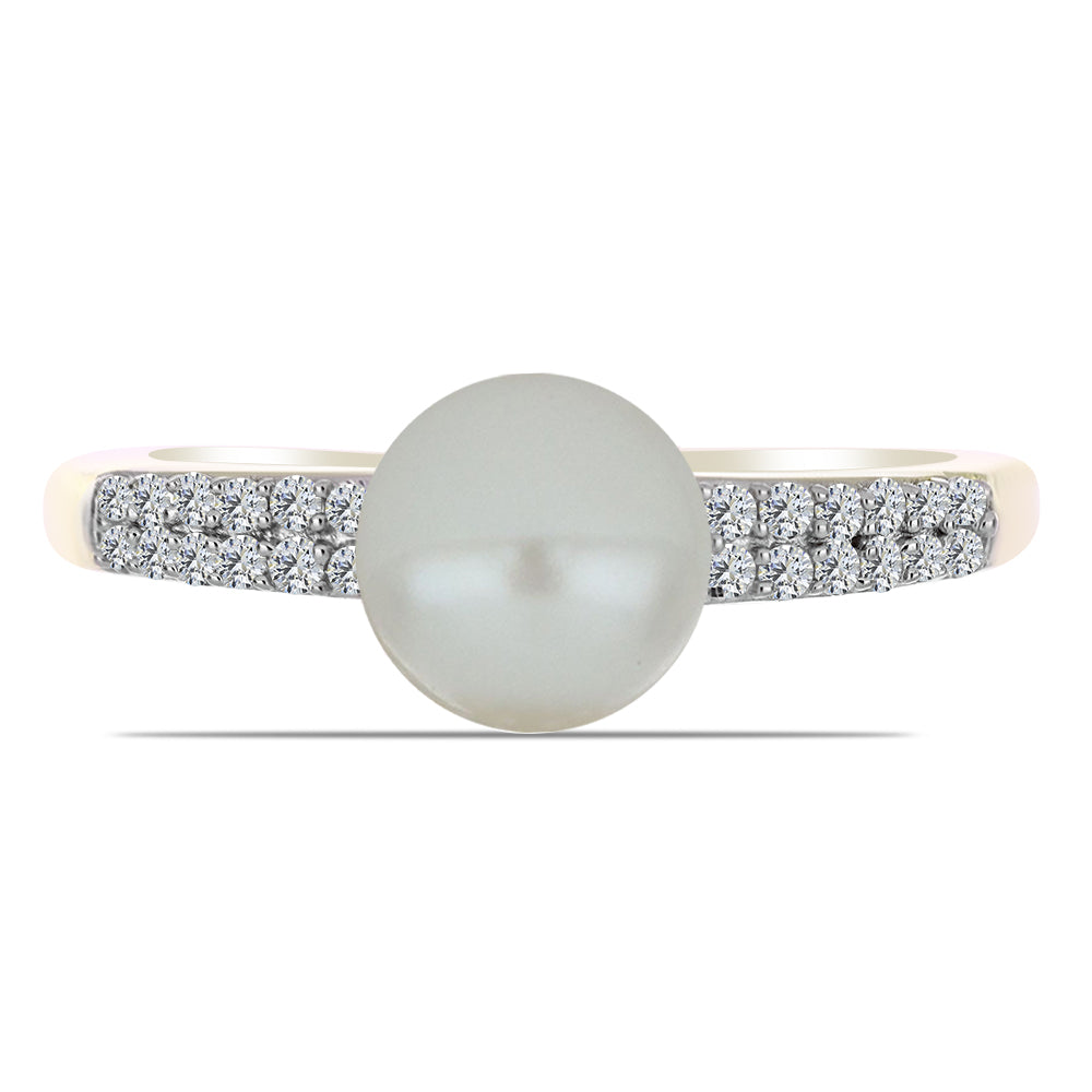 Inel din Argint 925 Placat cu Aur ( 2.07 grame ) cu Perlă de Apă Dulce Albă și Topaz Alb 2.84 Carate 1 