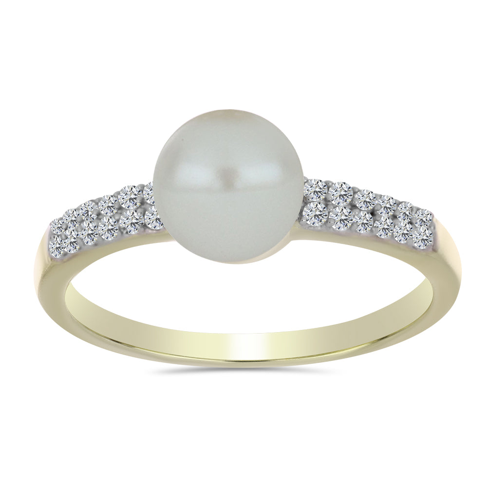 Inel din Argint 925 Placat cu Aur ( 2.07 grame ) cu Perlă de Apă Dulce Albă și Topaz Alb 2.84 Carate 3 