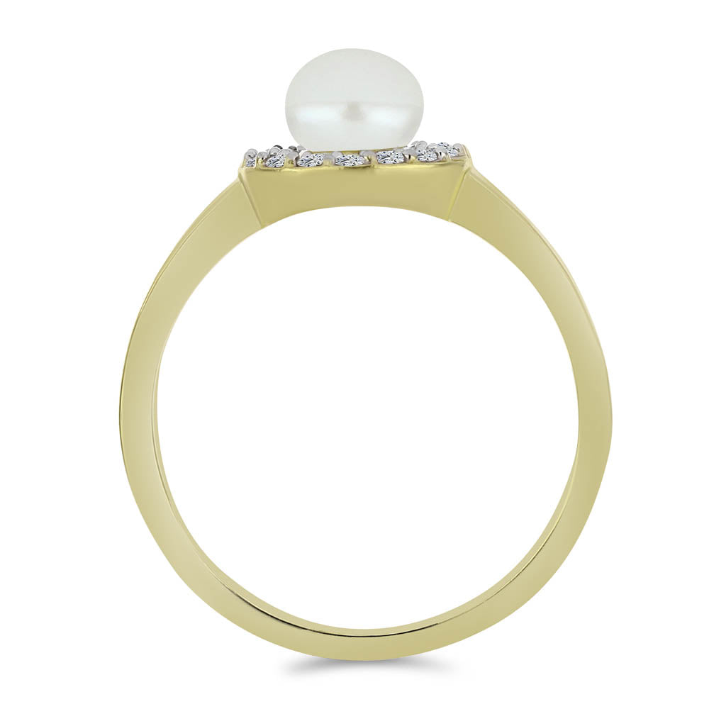Inel din Argint 925 Placat cu Aur ( 2.55 grame ) cu Perlă de Apă Dulce Albă și Topaz Alb 1.47 Carate 2 