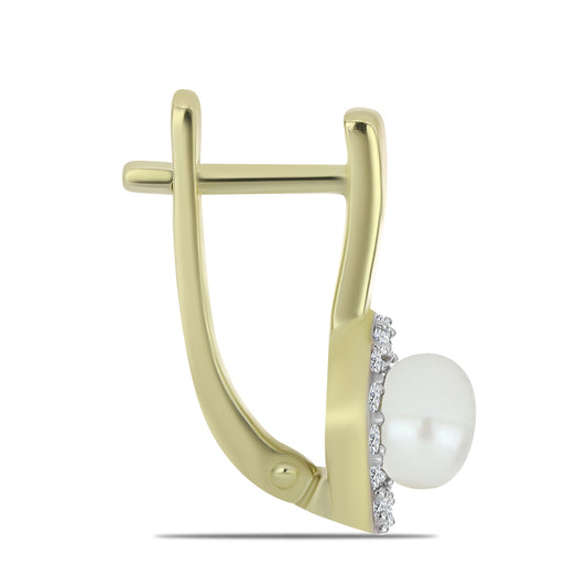 Cercei din Argint 925 Placat cu Aur ( 3.99 grame ) cu Perlă de Apă Dulce Albă și Topaz Alb 3.12 Carate