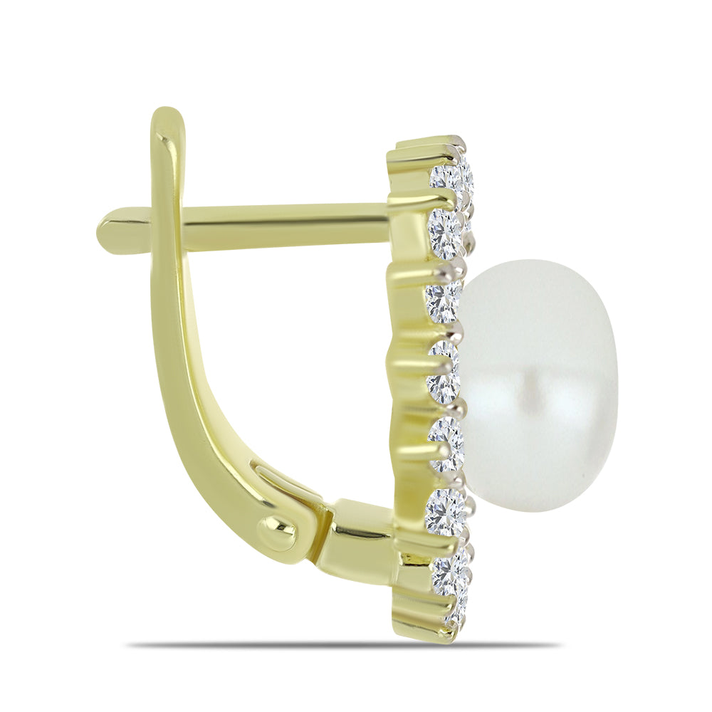 Cercei din Argint 925 Placat cu Aur ( 5.09 grame ) cu Perlă de Apă Dulce Albă și Topaz Alb 7.62 Carate 2 