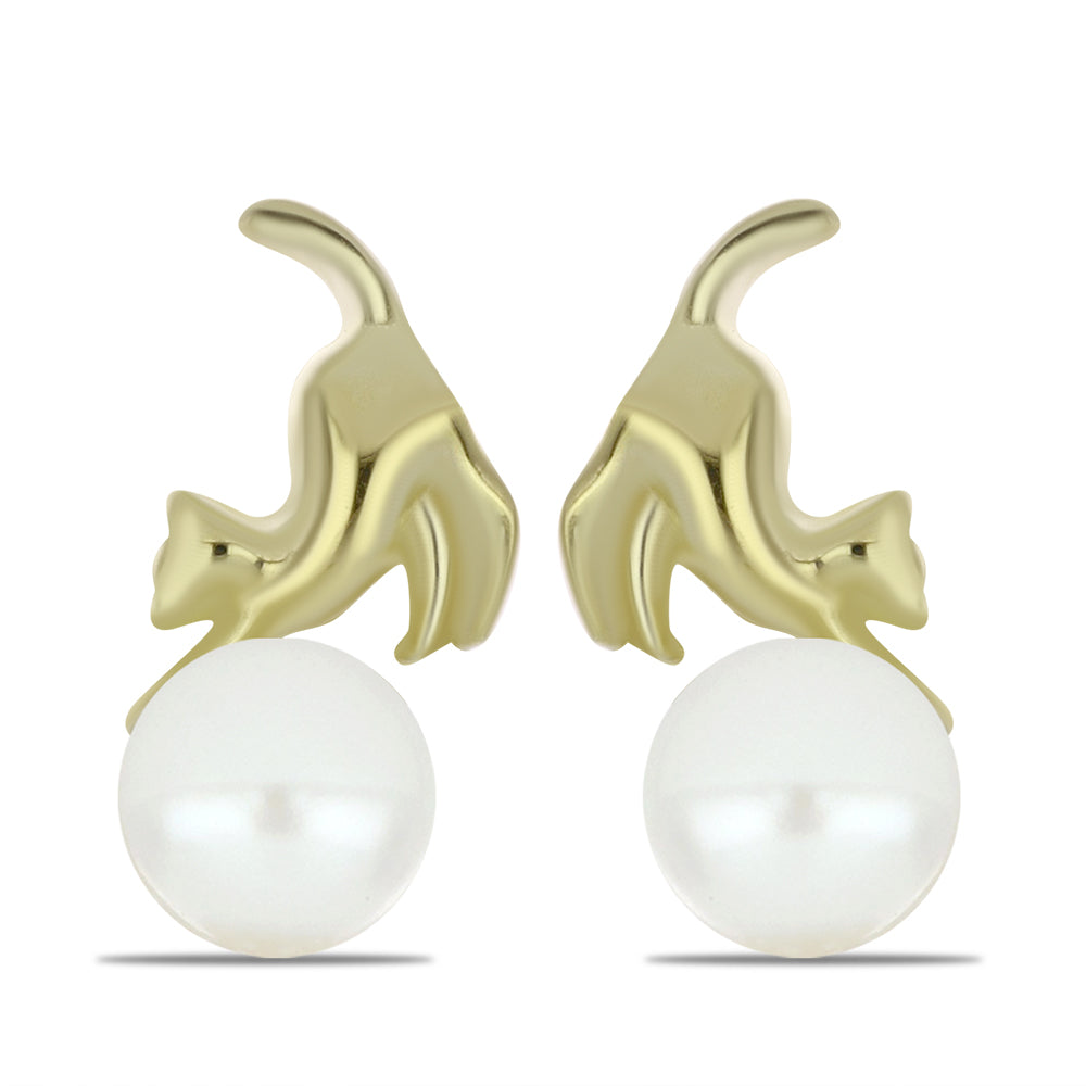 Cercei din Argint 925 Placat cu Aur ( 1.28 grame ) cu Perlă de Apă Dulce Albă 1.08 Carate