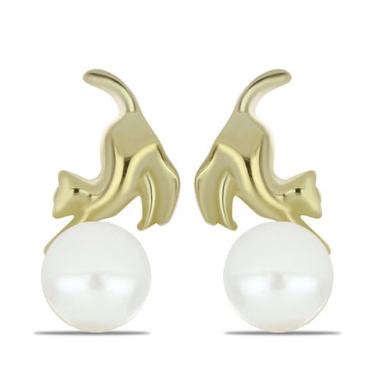 Cercei din Argint 925 Placat cu Aur ( 1.28 grame ) cu Perlă de Apă Dulce Albă 1.08 Carate