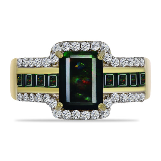 Inel din Argint 925 Placat cu Aur ( 3.58 grame ) cu Opal Etiopian Negru Lega Dembi și Spinel Negru 1.76 Carate