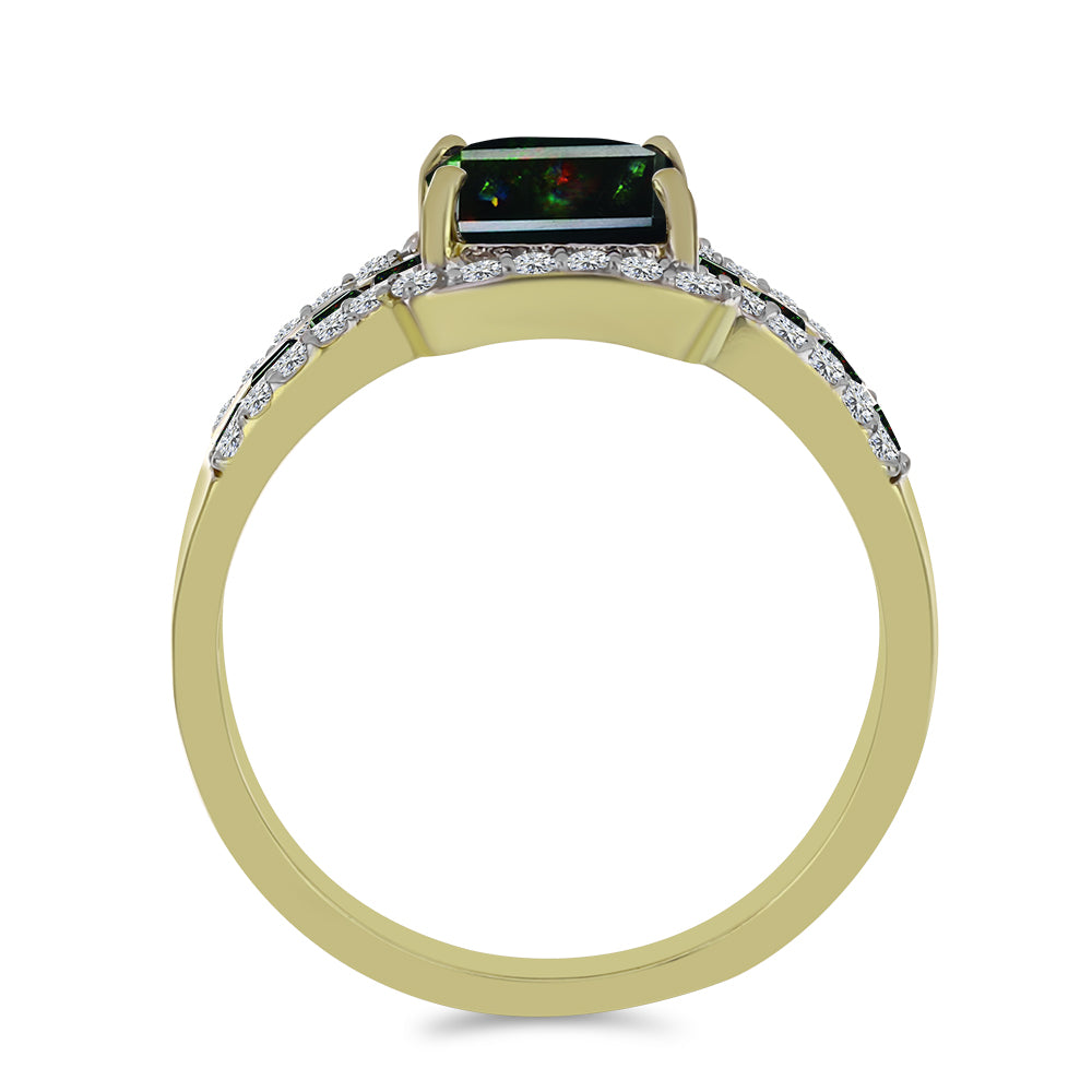 Inel din Argint 925 Placat cu Aur ( 3.58 grame ) cu Opal Etiopian Negru Lega Dembi și Spinel Negru 1.76 Carate