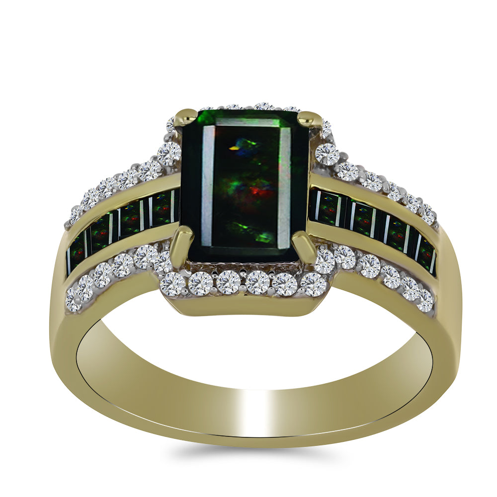 Inel din Argint 925 Placat cu Aur ( 3.58 grame ) cu Opal Etiopian Negru Lega Dembi și Spinel Negru 1.76 Carate