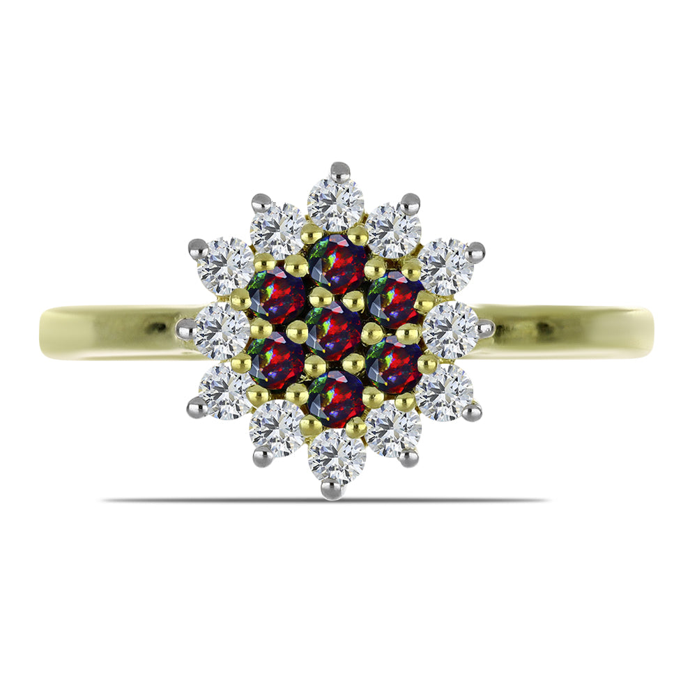 Inel din Argint 925 Placat cu Aur ( 2.56 grame ) cu Opal Etiopian Negru Lega Dembi și Topaz Alb 0.64 Carate