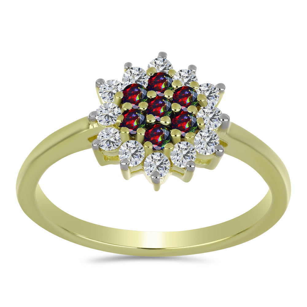 Inel din Argint 925 Placat cu Aur ( 2.56 grame ) cu Opal Etiopian Negru Lega Dembi și Topaz Alb 0.64 Carate 3 