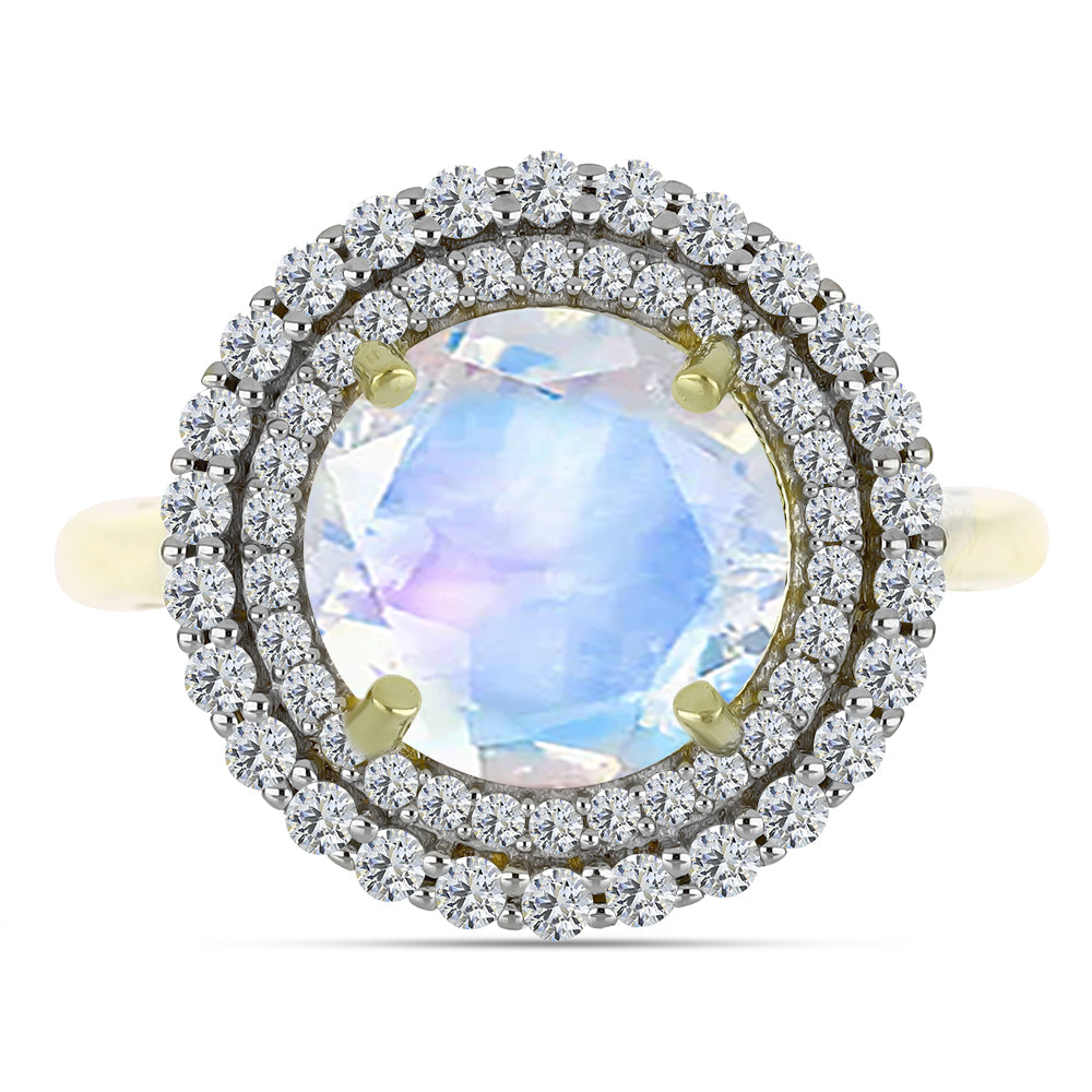 Inel din Argint 925 Placat cu Aur ( 3.92 grame ) cu Piatra Lunii Curcubeu și Acvamarin 3.67 Carate 1 