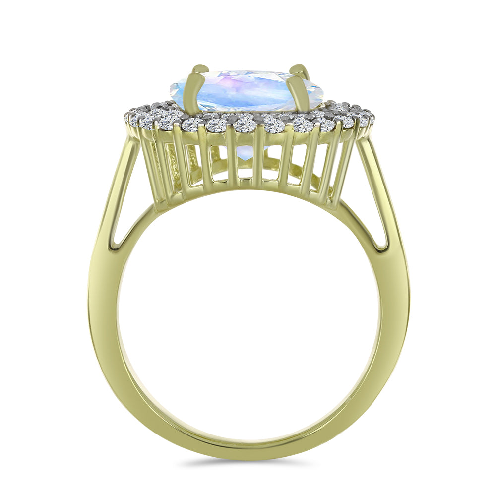 Inel din Argint 925 Placat cu Aur ( 3.92 grame ) cu Piatra Lunii Curcubeu și Acvamarin 3.67 Carate