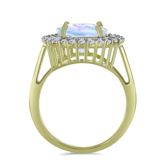 Inel din Argint 925 Placat cu Aur ( 3.92 grame ) cu Piatra Lunii Curcubeu și Acvamarin 3.67 Carate