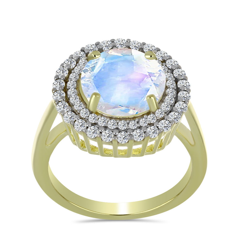 Inel din Argint 925 Placat cu Aur ( 3.92 grame ) cu Piatra Lunii Curcubeu și Acvamarin 3.67 Carate 3 