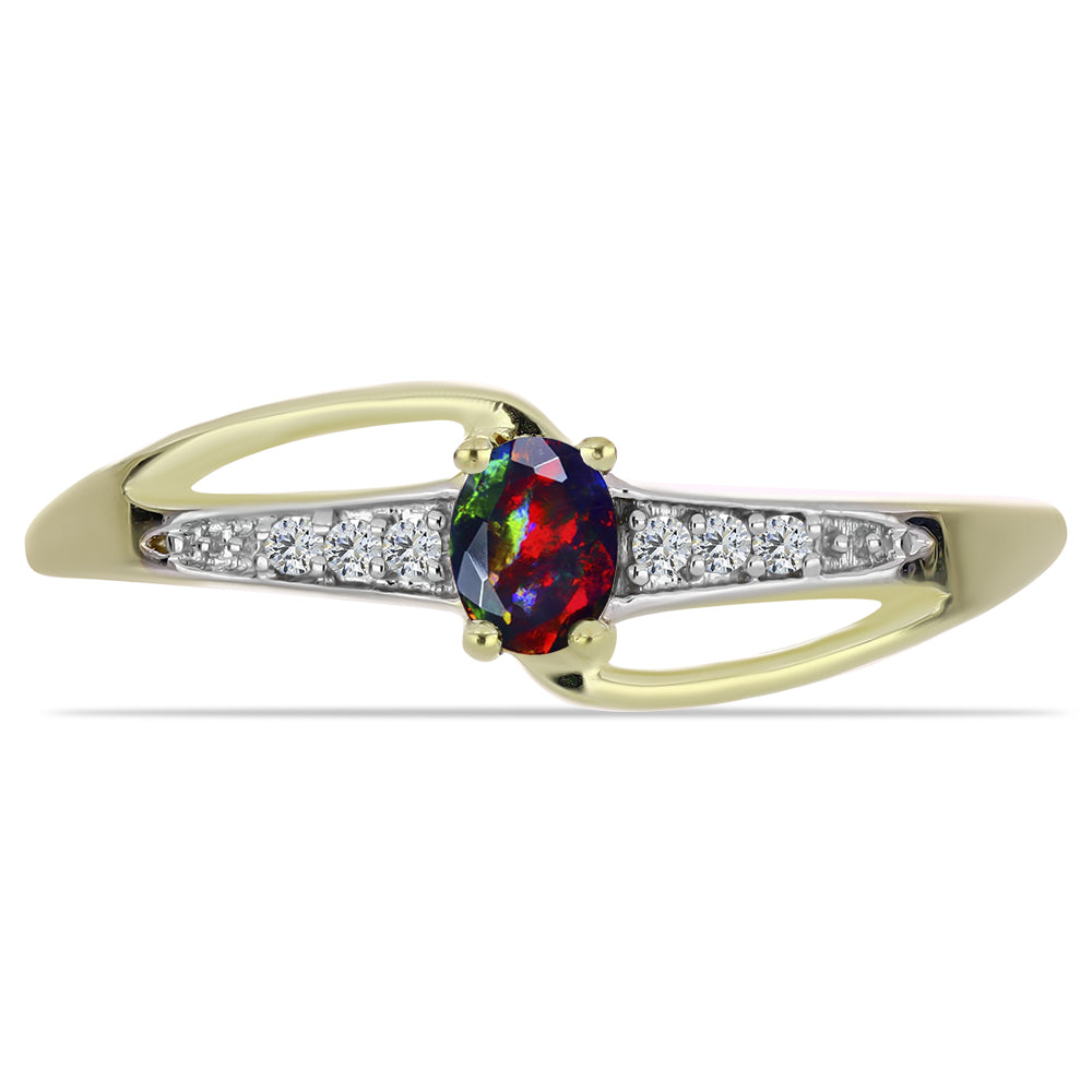 Inel din Argint 925 Placat cu Aur ( 1.65 grame ) cu Opal Etiopian Negru Lega Dembi și Topaz Alb 0.14 Carate
