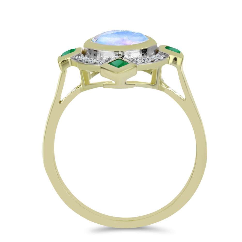 Inel din Argint 925 Placat cu Aur ( 3.71 grame ) cu Piatra Lunii Curcubeu și Smarald Brazilian 2.06 Carate 2 