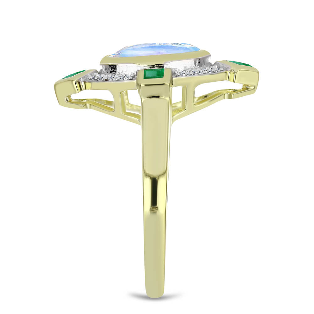 Inel din Argint 925 Placat cu Aur ( 3.71 grame ) cu Piatra Lunii Curcubeu și Smarald Brazilian 2.06 Carate 4 