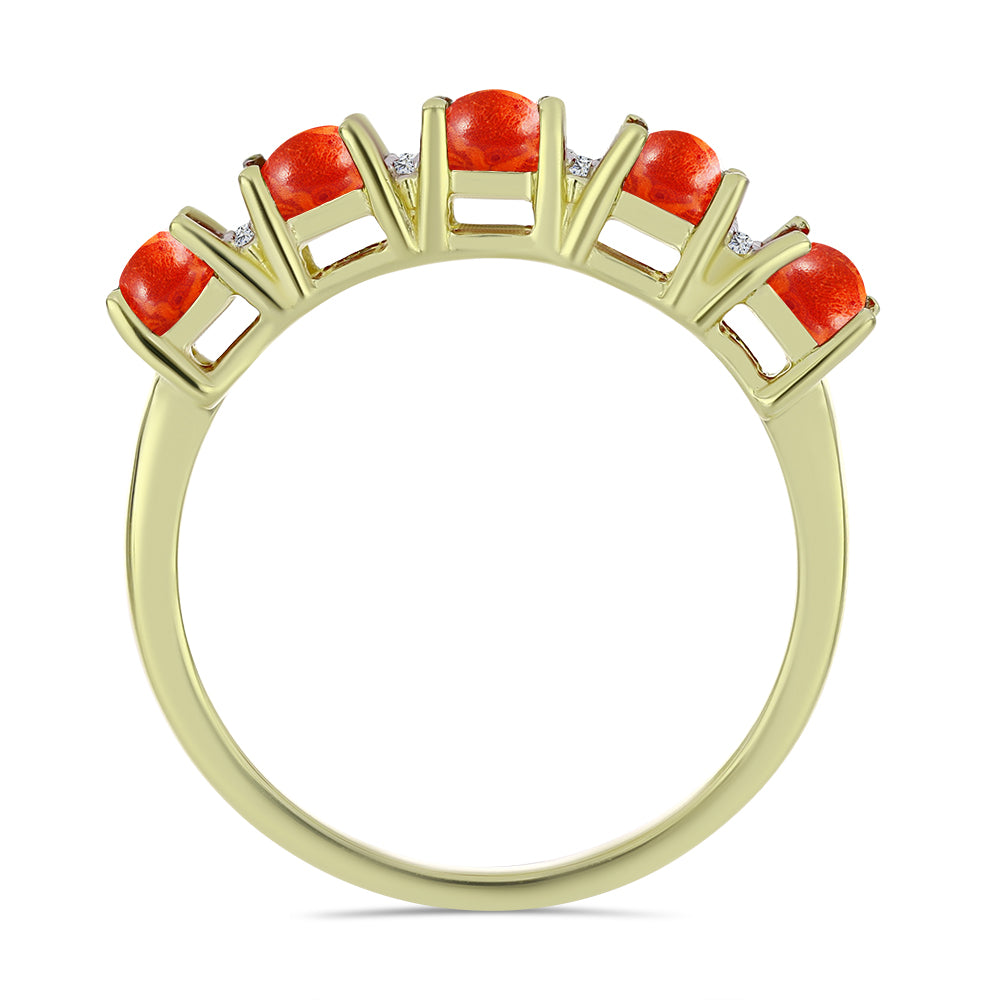 Inel din Argint 925 Placat cu Aur ( 2.53 grame ) cu Coral Roșu Burete și Topaz Alb 1.61 Carate 3 