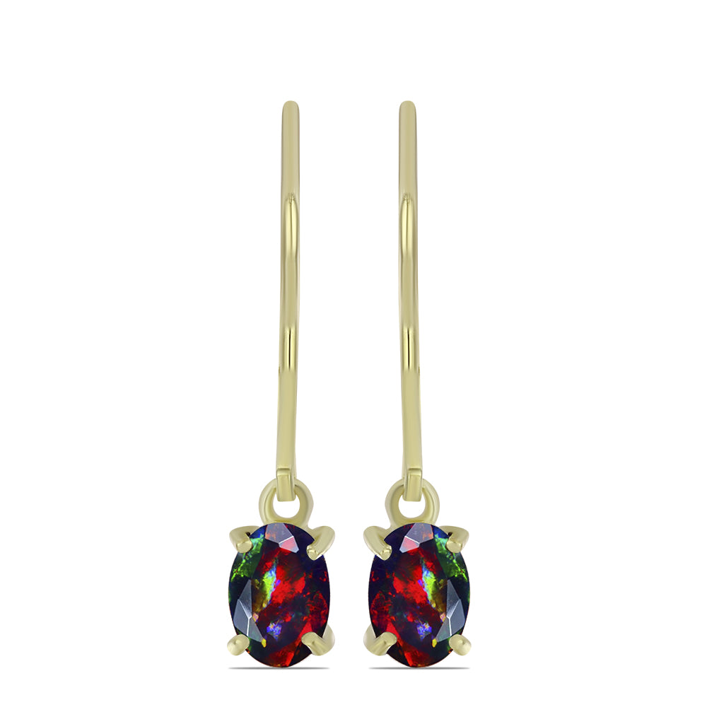 Cercei din Argint 925 Placat cu Aur ( 1.44 grame ) cu Opal Etiopian Negru Lega Dembi 0.55 Carate 1 