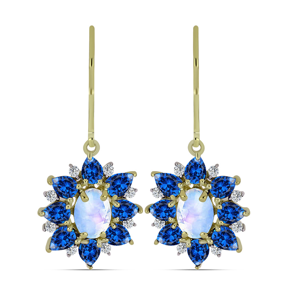Cercei din Argint 925 Placat cu Aur ( 3.41 grame ) cu Piatra Lunii Curcubeu și Safir Albastru Australian 5.55 Carate 1 