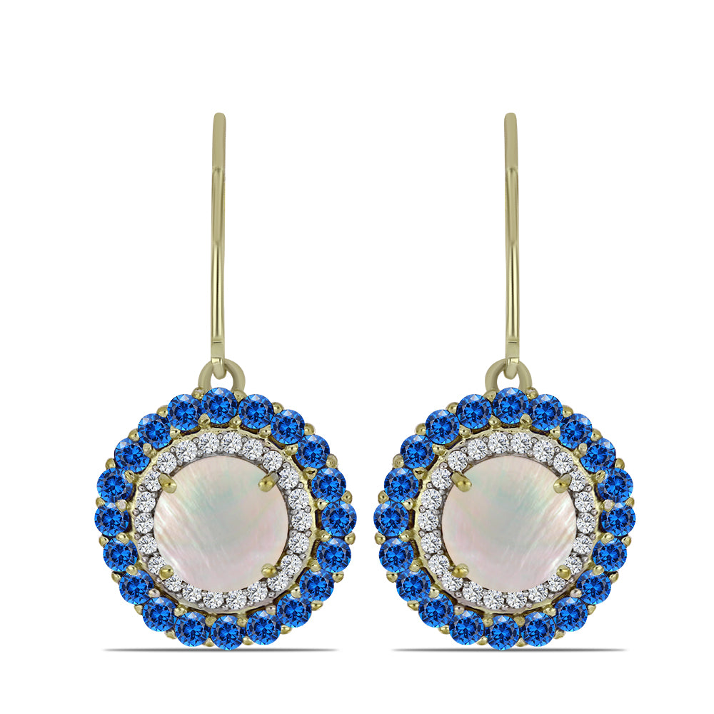 Cercei din Argint 925 Placat cu Aur ( 3.67 grame ) cu Piatra Lunii Curcubeu și Safir Albastru Australian 6.08 Carate