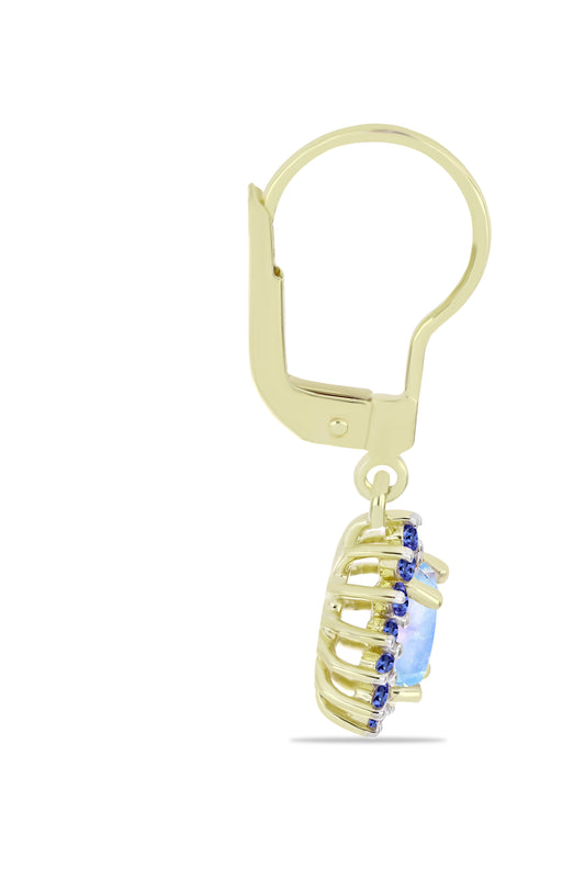 Cercei din Argint 925 Placat cu Aur ( 2.17 grame ) cu Piatra Lunii Curcubeu și Tanzanit 1.36 Carate