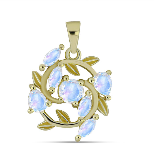 Pandantiv din Argint 925 Placat cu Aur ( 2.06 grame ) cu Piatra Lunii Curcubeu 0.86 Carate