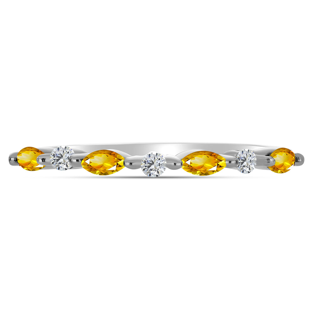 Inel din Argint 925 ( 1.65 grame ) cu Citrin Ural și Topaz Alb 0.42 Carate 2 