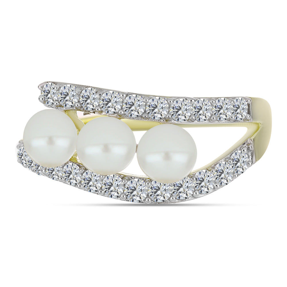 Inel din Argint 925 Placat cu Aur ( 2.64 grame ) cu Perlă de Apă Dulce Albă și Topaz Alb 2.25 Carate 2 