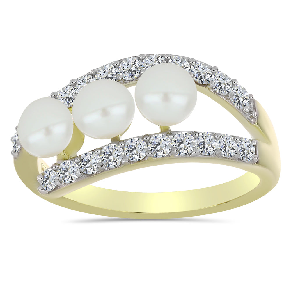 Inel din Argint 925 Placat cu Aur ( 2.64 grame ) cu Perlă de Apă Dulce Albă și Topaz Alb 2.25 Carate 1 