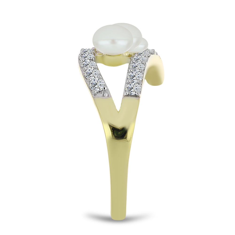 Inel din Argint 925 Placat cu Aur ( 2.64 grame ) cu Perlă de Apă Dulce Albă și Topaz Alb 2.25 Carate 4 