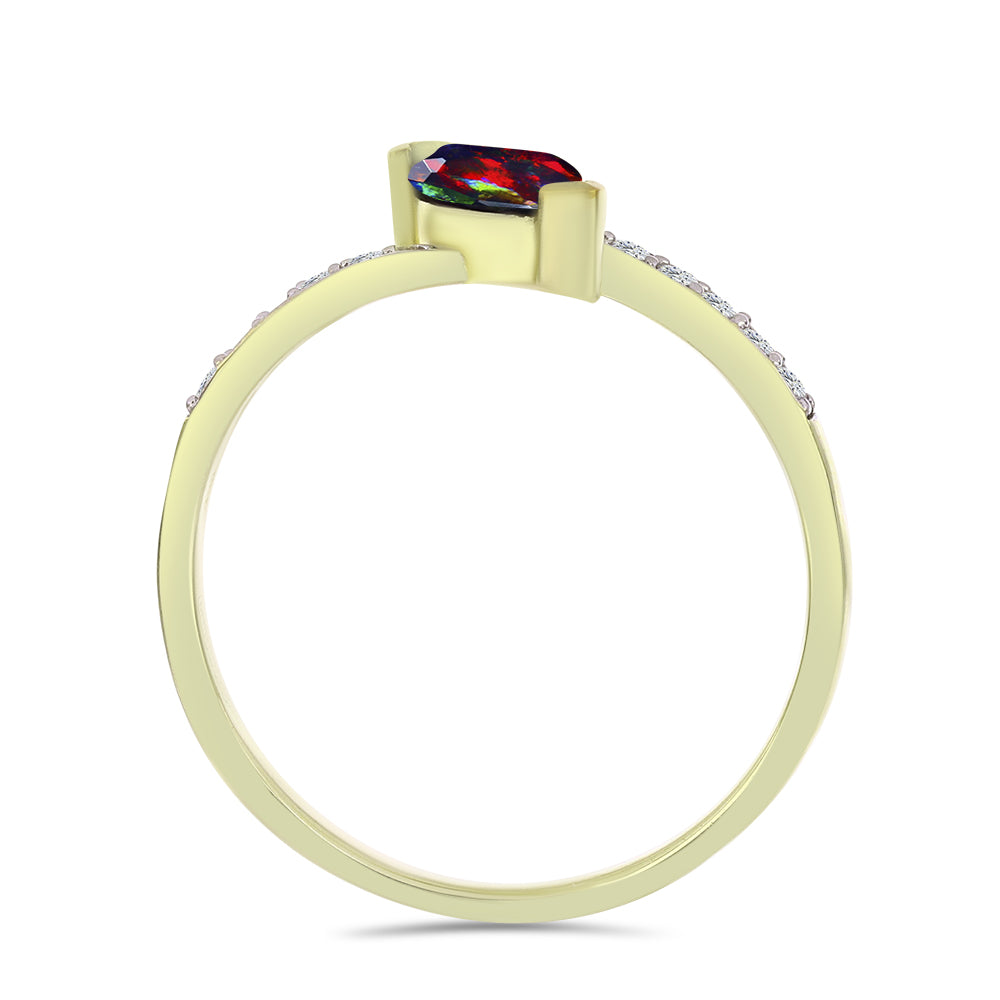 Inel din Argint 925 Placat cu Aur ( 1.85 grame ) cu Opal Etiopian Negru Lega Dembi și Topaz Alb 0.5 Carate 2 