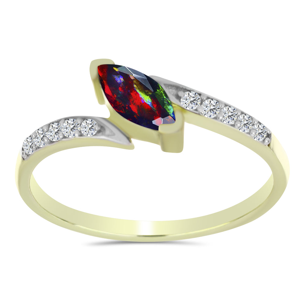 Inel din Argint 925 Placat cu Aur ( 1.85 grame ) cu Opal Etiopian Negru Lega Dembi și Topaz Alb 0.5 Carate