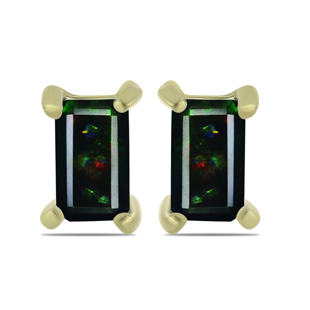 Cercei din Argint 925 Placat cu Aur ( 0.96 grame ) cu Opal Etiopian Negru Lega Dembi 0.38 Carate 1 