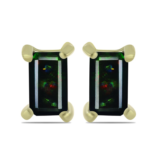 Cercei din Argint 925 Placat cu Aur ( 0.96 grame ) cu Opal Etiopian Negru Lega Dembi 0.38 Carate