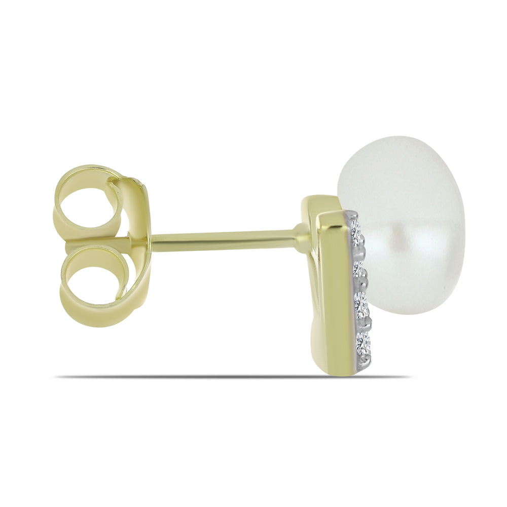 Cercei din Argint 925 Placat cu Aur ( 1.45 grame ) cu Perlă de Apă Dulce Albă și Topaz Alb 5.91 Carate 2 