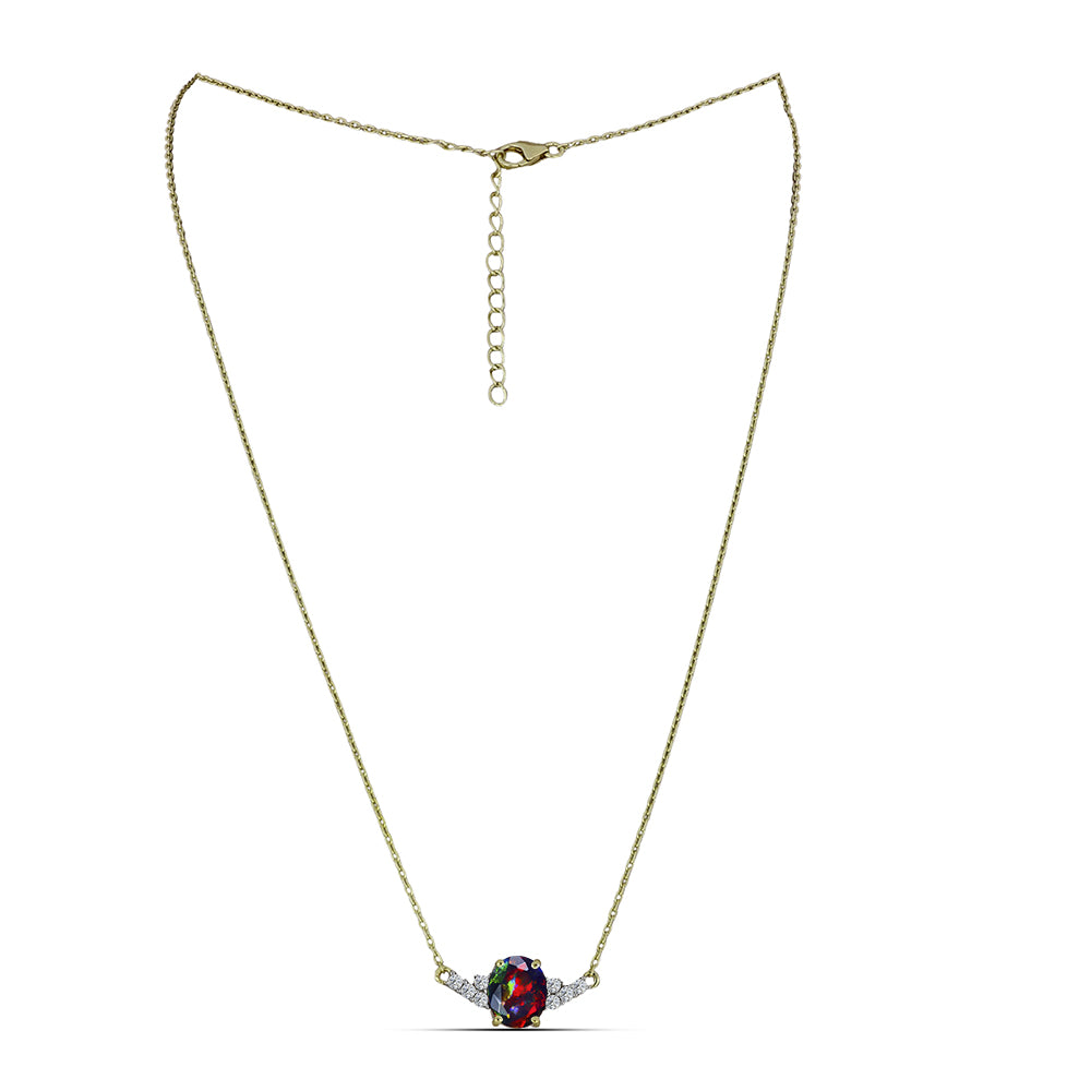 Colier din Argint 925 Placat cu Aur ( 3.43 grame ) cu Opal Etiopian Negru Lega Dembi și Topaz Alb 1.84 Carate