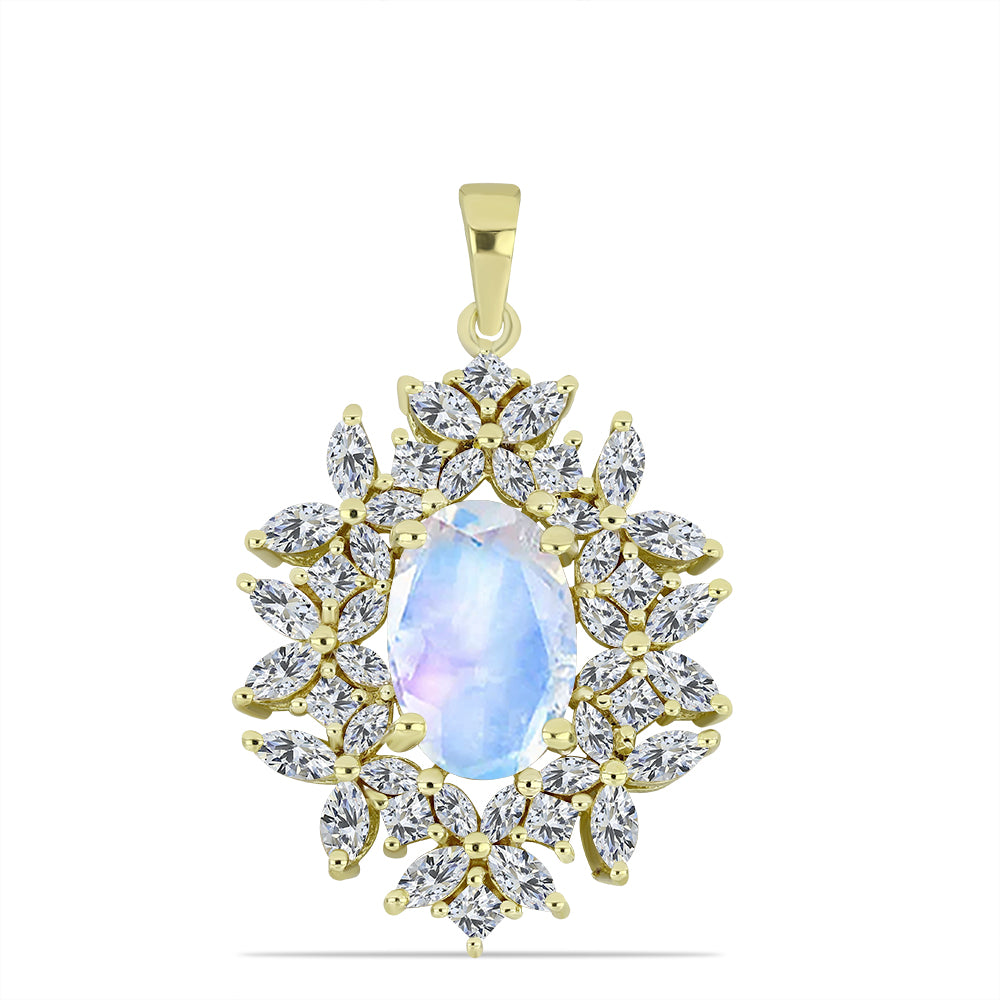 Pandantiv din Argint 925 Placat cu Aur ( 3.52 grame ) cu Piatra Lunii Curcubeu și Zircon Alb 5.51 Carate 1 
