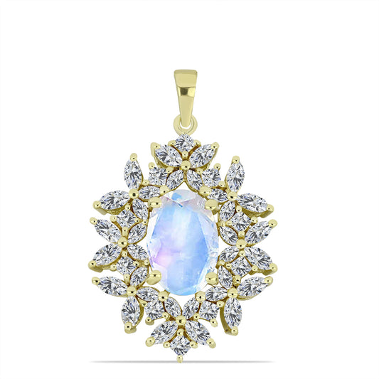 Pandantiv din Argint 925 Placat cu Aur ( 3.52 grame ) cu Piatra Lunii Curcubeu și Zircon Alb 5.51 Carate