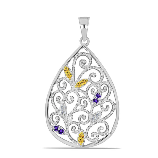 Pandantiv din Argint 925 ( 2.89 grame ) cu Citrin Ural și Ametist Marocan 0.24 Carate