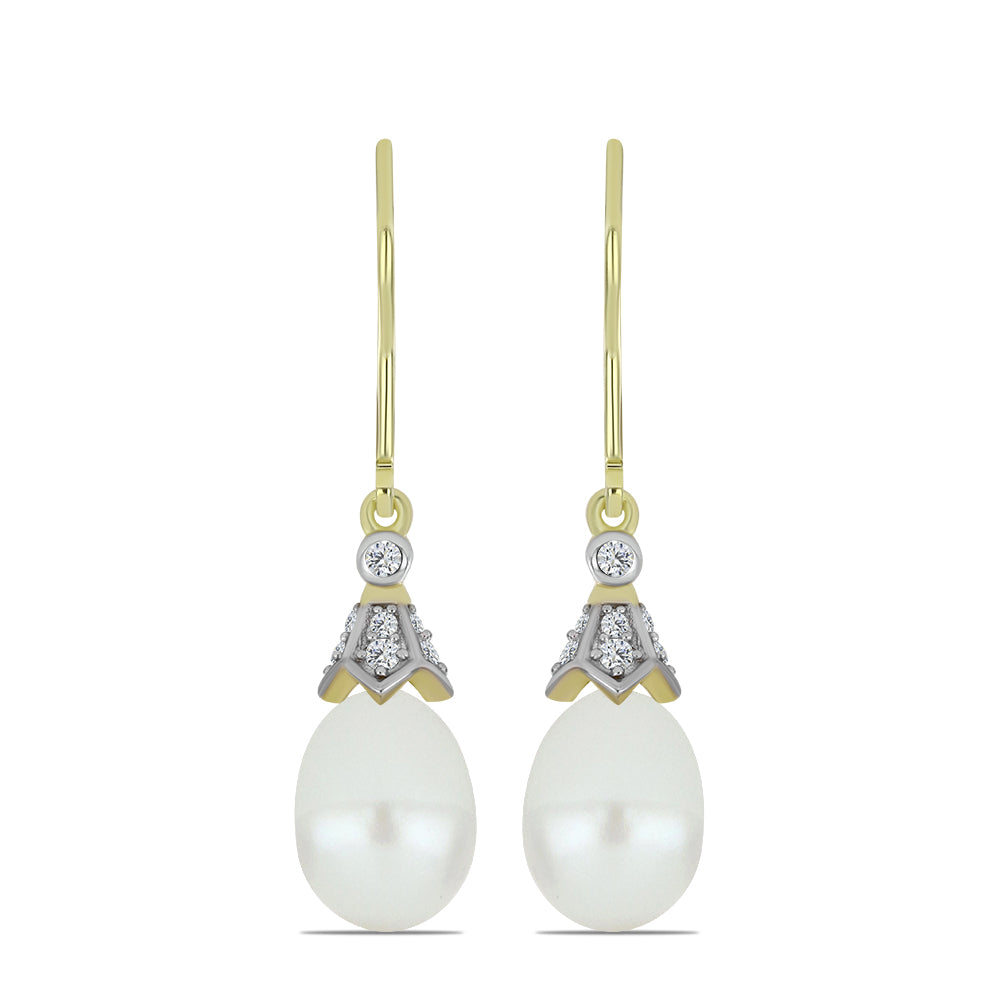 Cercei din Argint 925 Placat cu Aur ( 1.88 grame ) cu Perlă de Apă Dulce Albă și Topaz Alb 10.03 Carate 1 