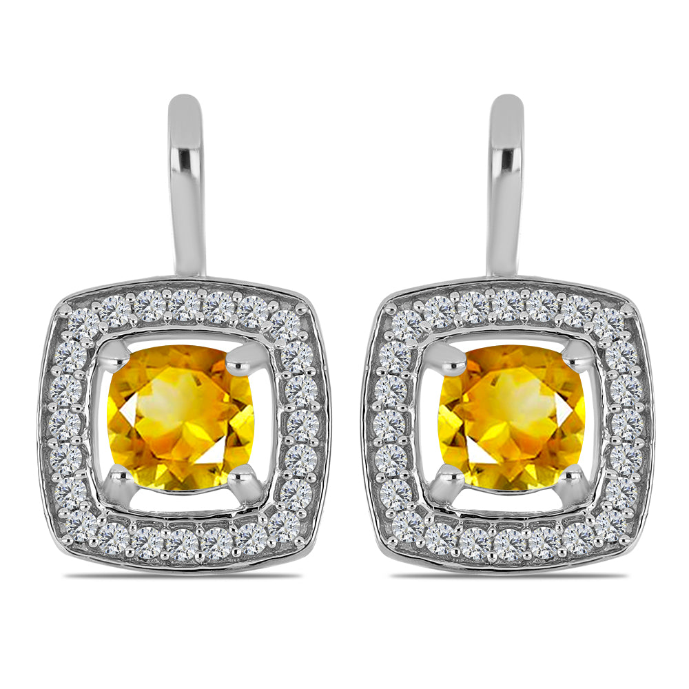 Cercei din Argint 925 ( 3.82 grame ) cu Citrin Ural și Topaz Alb 1.49 Carate