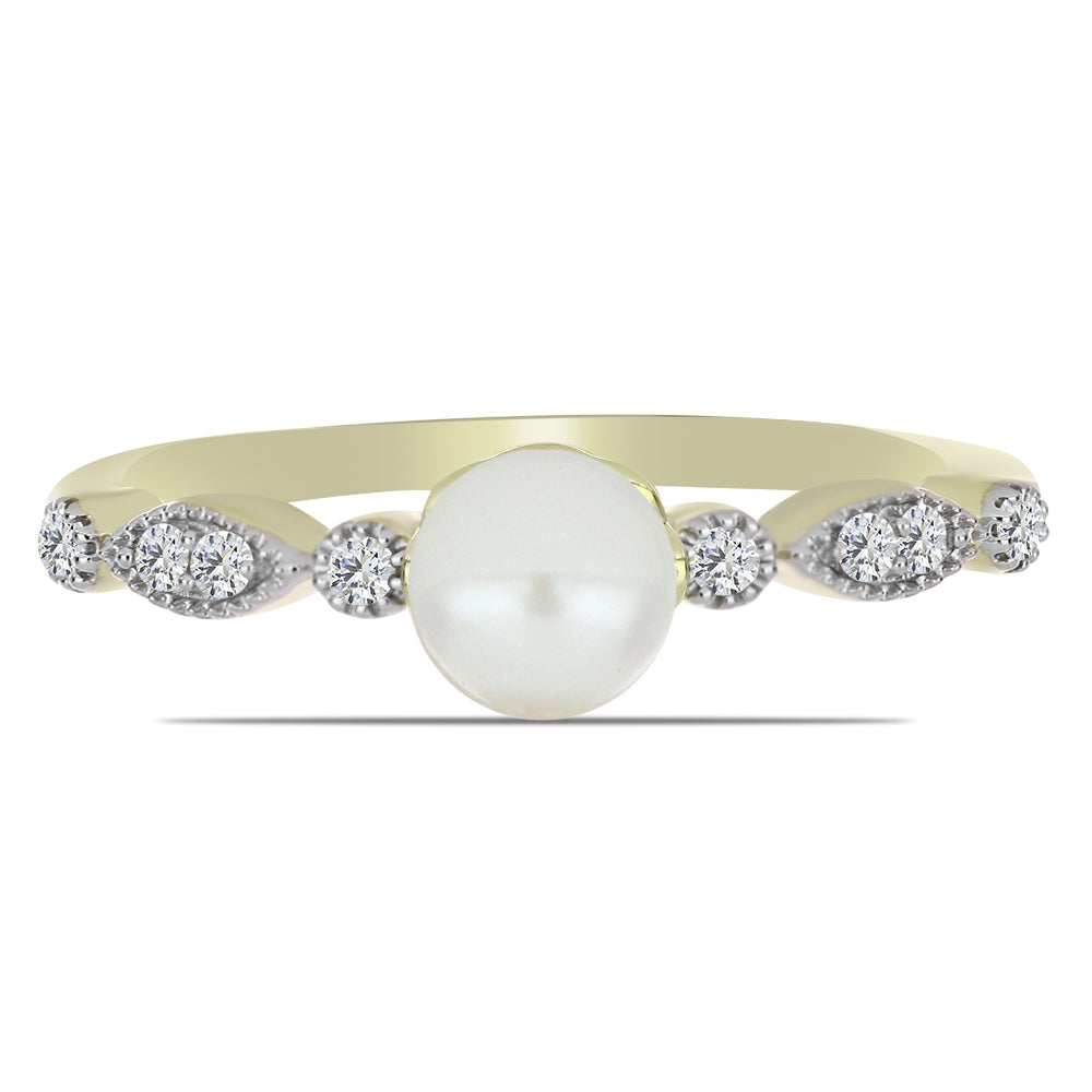 Inel din Argint 925 Placat cu Aur ( 1.97 grame ) cu Perlă de Apă Dulce Albă și Topaz Alb 1.14 Carate 1 