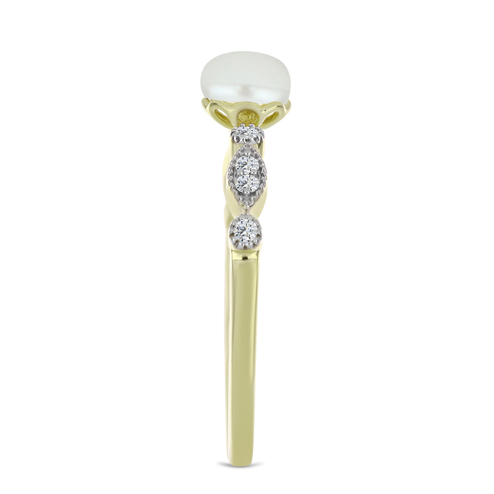 Inel din Argint 925 Placat cu Aur ( 1.97 grame ) cu Perlă de Apă Dulce Albă și Topaz Alb 1.14 Carate