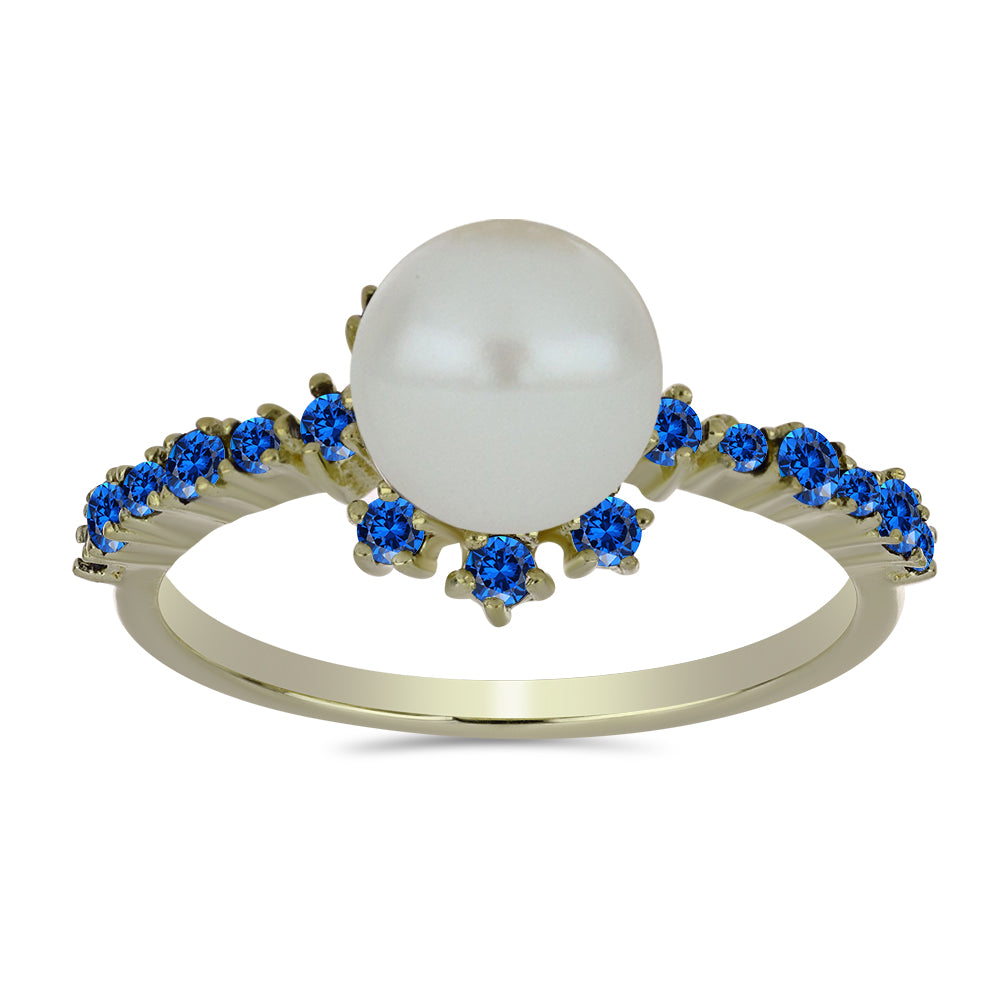 Inel din Argint 925 Placat cu Aur ( 2.29 grame ) cu Perlă de Apă Dulce Albă și Safir Albastru Australian 3.88 Carate 3 