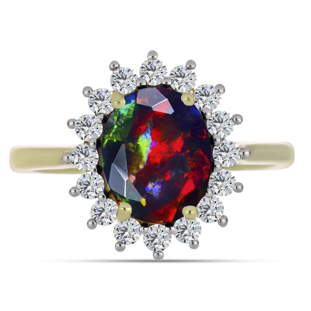 Inel din Argint 925 Placat cu Aur ( 3.04 grame ) cu Opal Etiopian Negru Lega Dembi și Topaz Alb 2.09 Carate 1 