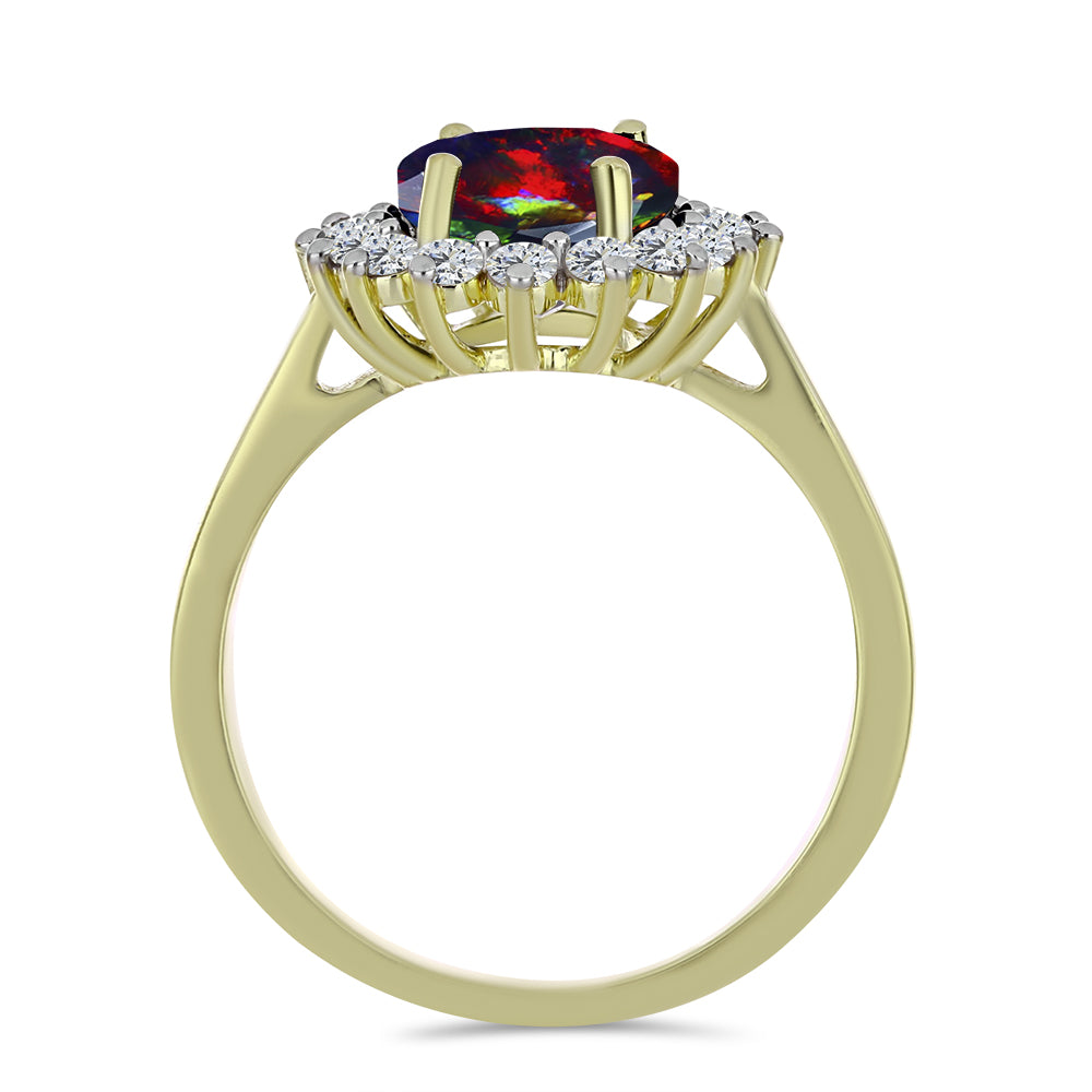 Inel din Argint 925 Placat cu Aur ( 3.04 grame ) cu Opal Etiopian Negru Lega Dembi și Topaz Alb 2.09 Carate 2 