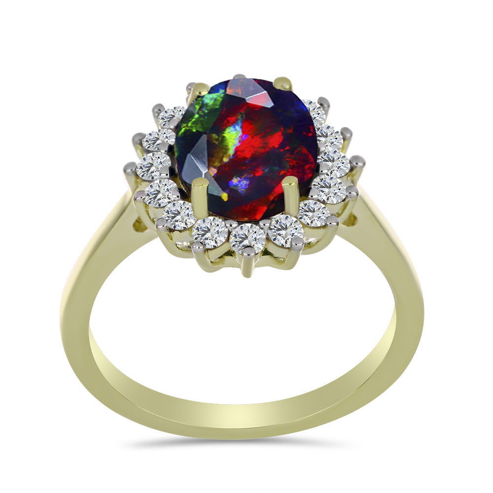 Inel din Argint 925 Placat cu Aur ( 3.04 grame ) cu Opal Etiopian Negru Lega Dembi și Topaz Alb 2.09 Carate