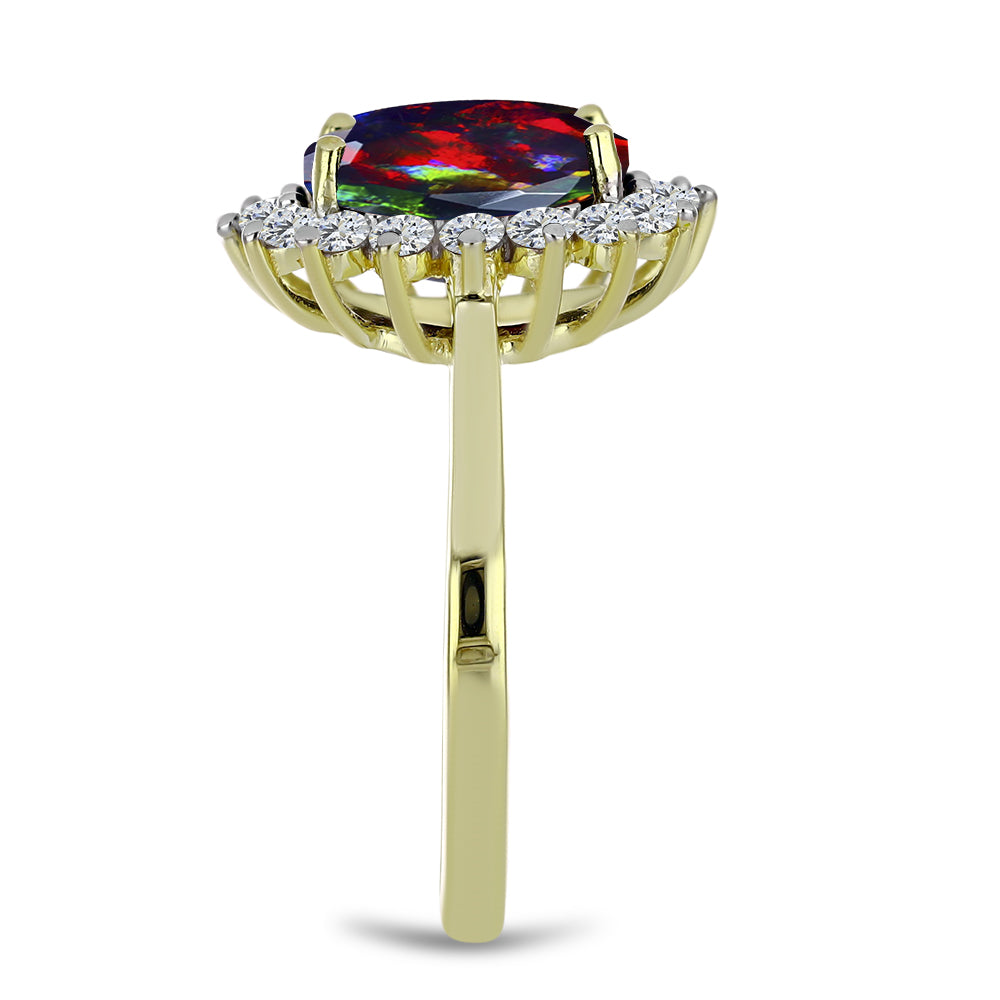 Inel din Argint 925 Placat cu Aur ( 3.04 grame ) cu Opal Etiopian Negru Lega Dembi și Topaz Alb 2.09 Carate 4 